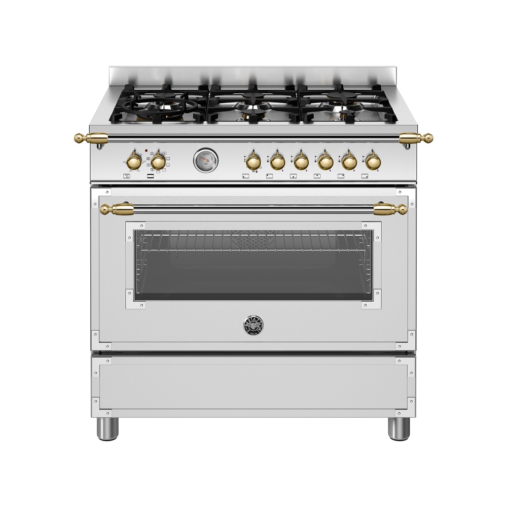 Fogão Bertazzoni Heritage HER96L1EXGT 6 Bocas Forno Elétrico 90 cm Inox 220V — imagem principal 1000x1000 sem corte