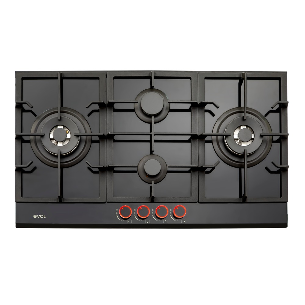 Cooktop a Gás Evol Glass ECTGD4QM3C 4 Queimadores Vidro Preto 87 cm Bivolt — imagem oficial Evol 1