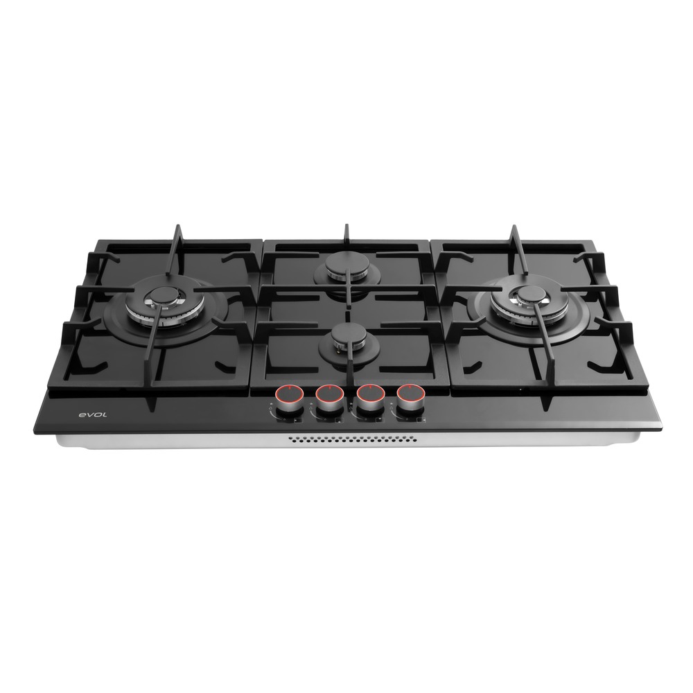 Cooktop a Gás Evol Glass ECTGD4QM3C 4 Queimadores Vidro Preto 87 cm Bivolt — imagem oficial Evol 3