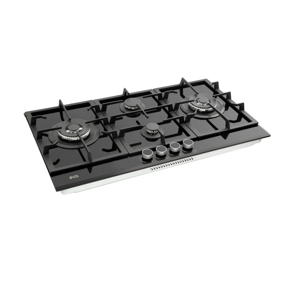 Cooktop a Gás Evol Glass ECTGD4QM3C 4 Queimadores Vidro Preto 87 cm Bivolt — imagem oficial Evol 4