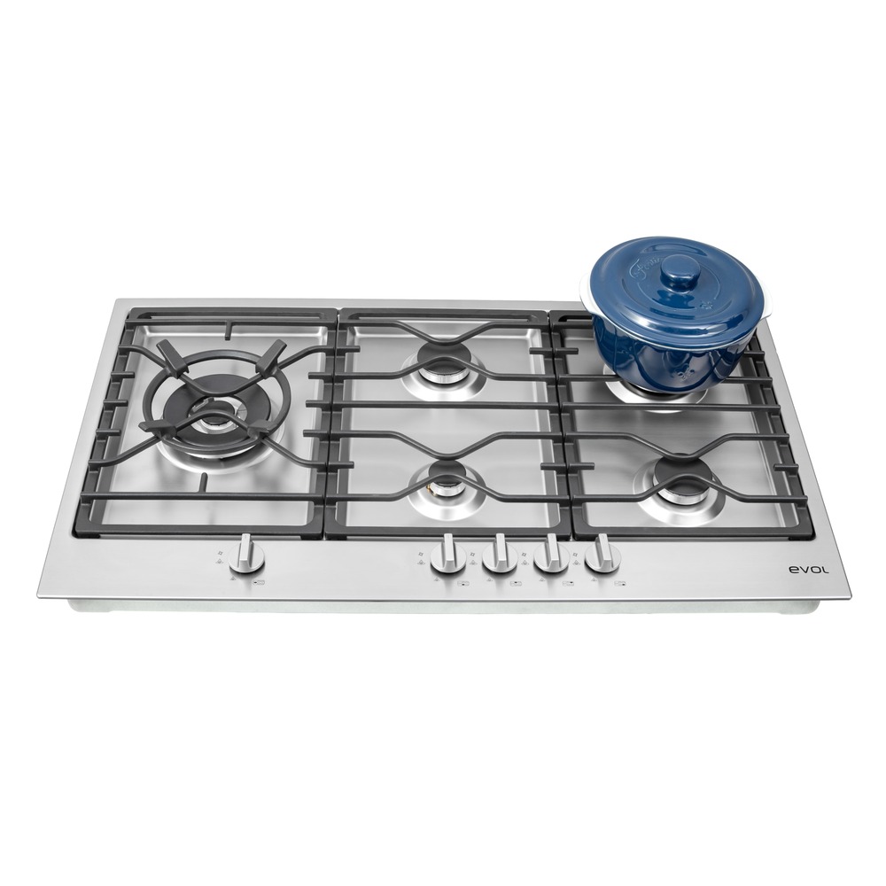 Cooktop a Gás Evol Riva ECTGD5QM3B 5 Queimadores Inox 90 cm Bivolt — imagem oficial Evol 4