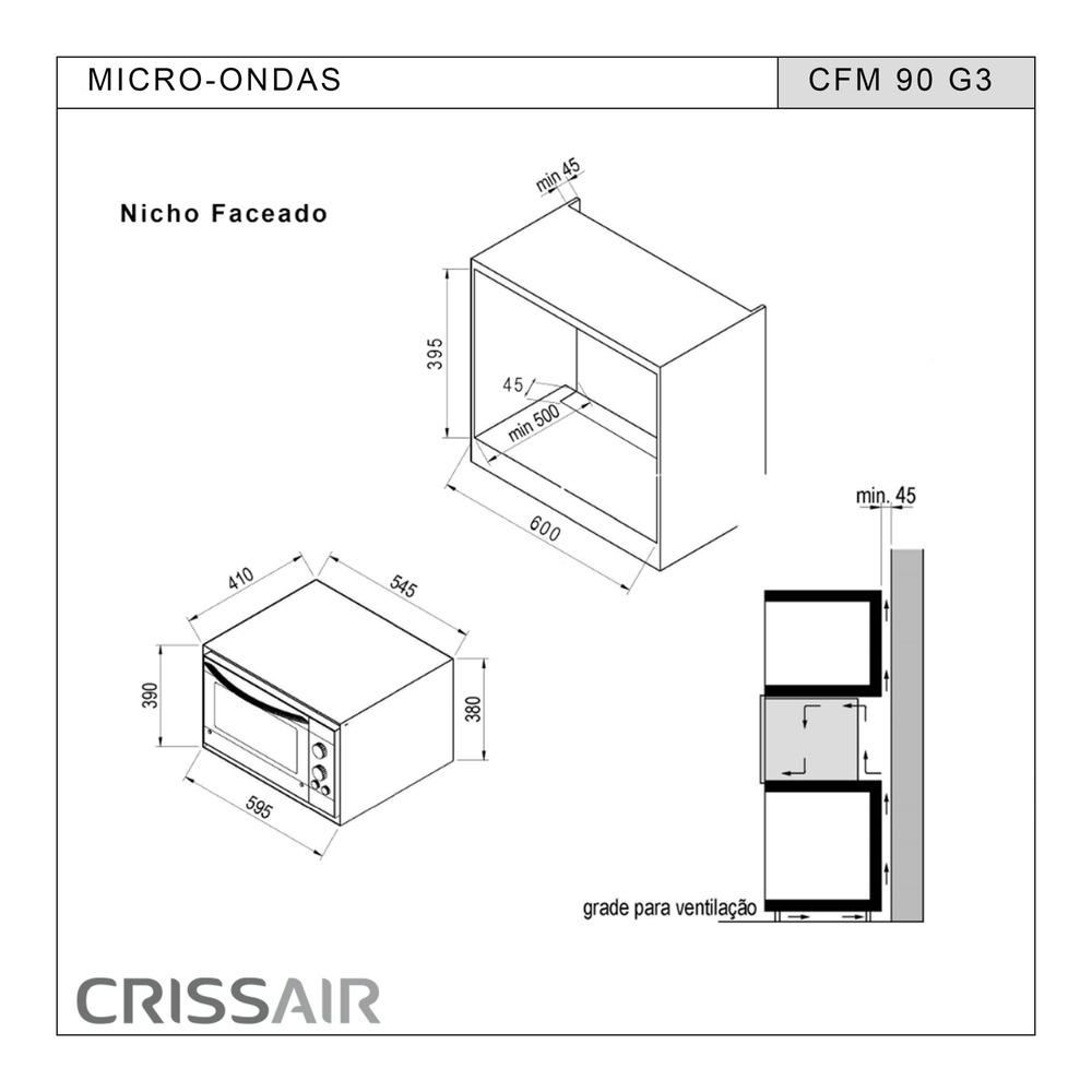 Micro-ondas Crissair Song instalado faceado