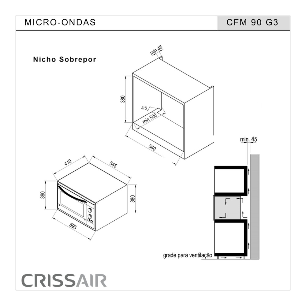 Micro-ondas Crissair Song instalado sobreposto
