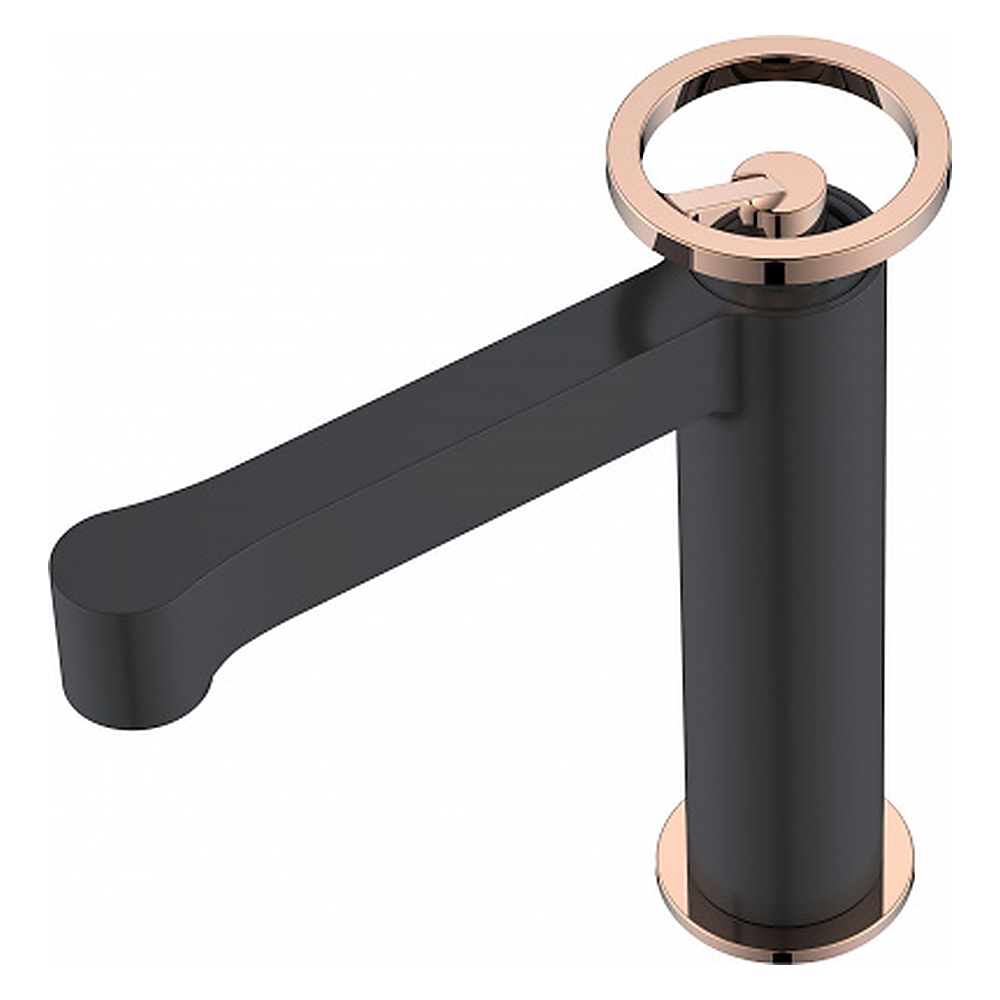 Misturador Monocomando para Lavatório Rubinettos Serena RB6215 Black Matte e Rose Gold Bica Baixa