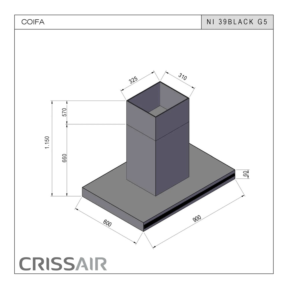 Coifa de Ilha Crissair Soft Isola NI39 Black G5 90 cm Inox e Cristal Preto 220V - imagem 4