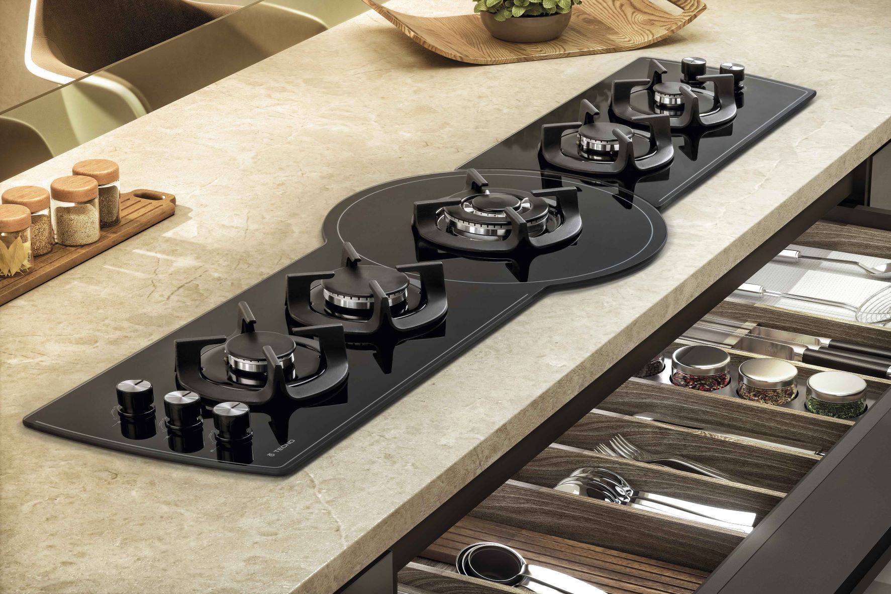 Cooktop a Gás Tecno Original Rota THV100 151 cm Vitrocerâmica Preta 220V