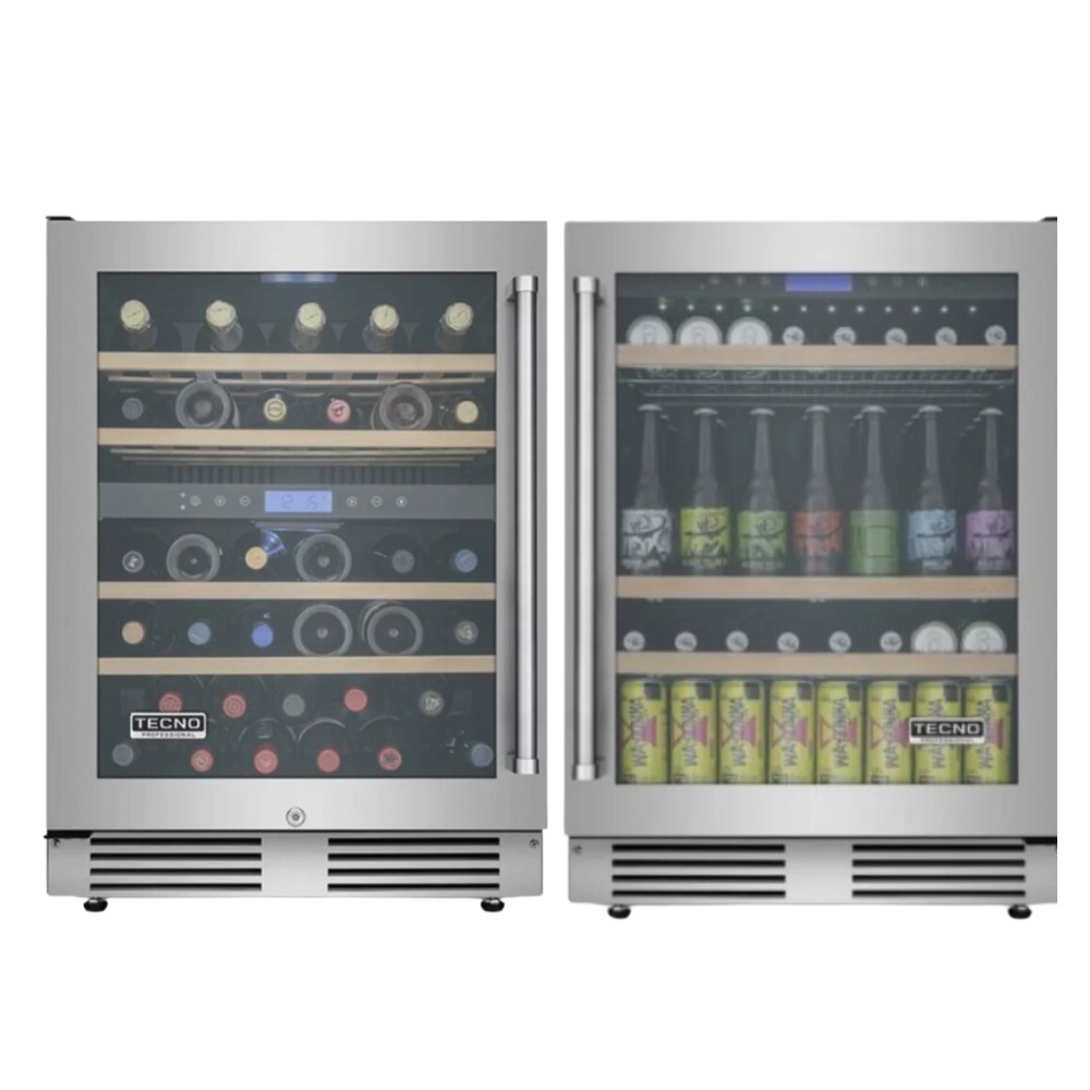 Conjunto Adega e Cervejeira Tecno Professional TR14AVDB + TR14CVDD 43 Garrafas + 136 Litros 120 cm Inox 220V