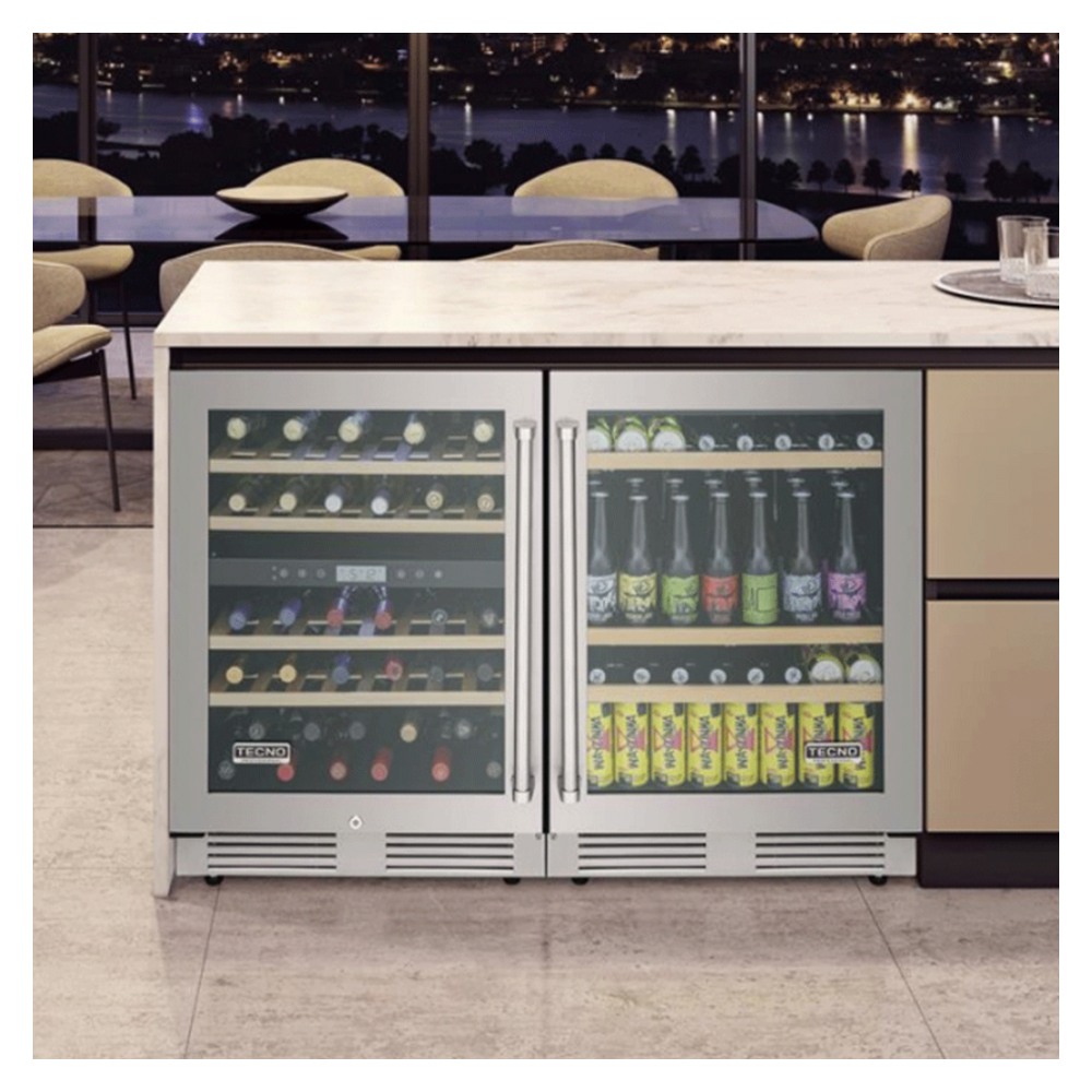 Conjunto Adega e Cervejeira Tecno Professional TR14AVDB + TR14CVDD 43 Garrafas + 136 Litros 120 cm Inox 220V