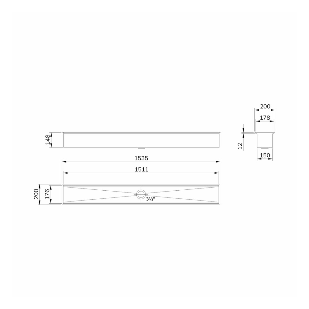 Calha Mekal Canal Equipado CE-5 Match 90017207016 Inox Escovado — desenho técnico com medidas